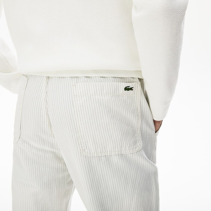 Men's Lacoste White / Dark Grey Chinos Fine Striped Cotton- Linen CJ6-88548U8