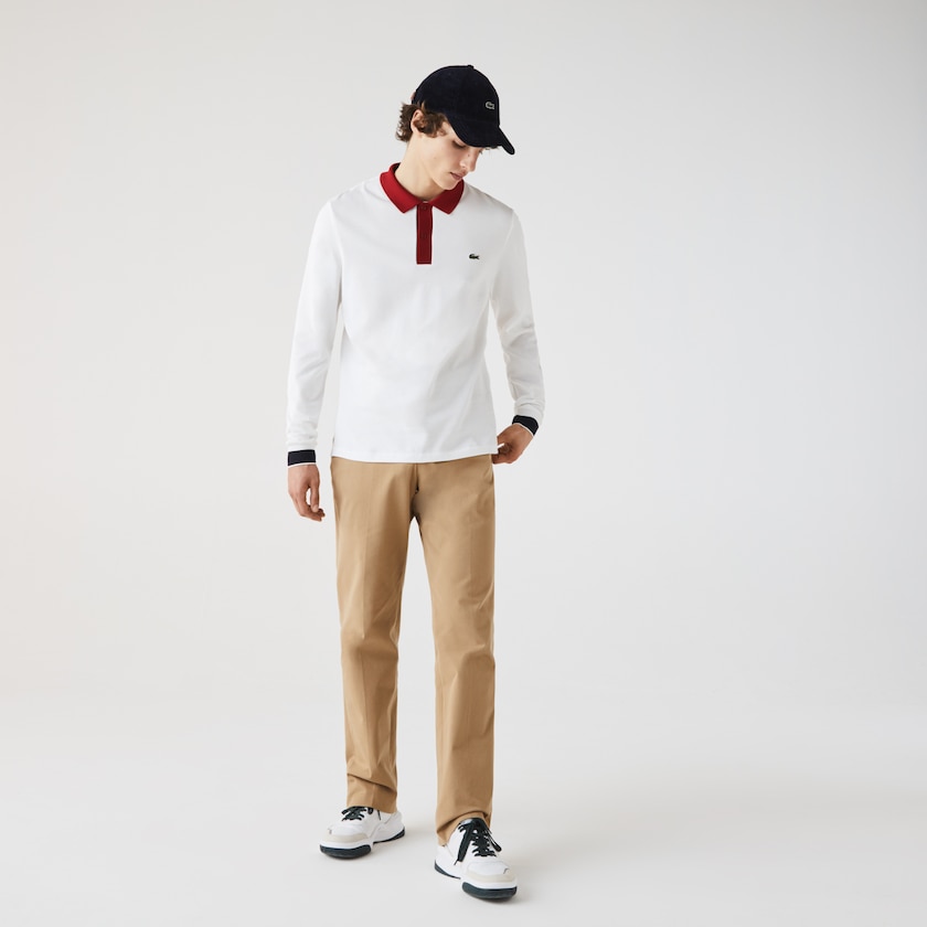 Men's Lacoste White / Dark Red / Navy Blue Shirts Regular Fit Made in France Polo SZ3-53975H1