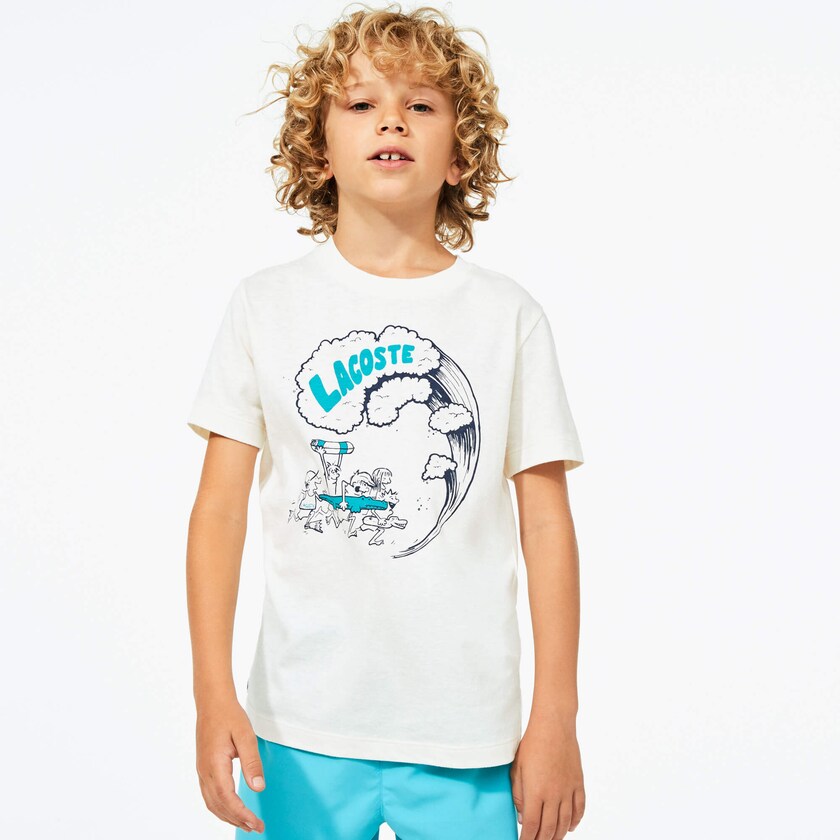 Kids' Lacoste White / Green T Shirts Graphic Printed DV3-38183W5