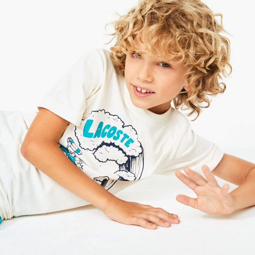 Kids' Lacoste White / Green T Shirts Graphic Printed DV3-38183W5