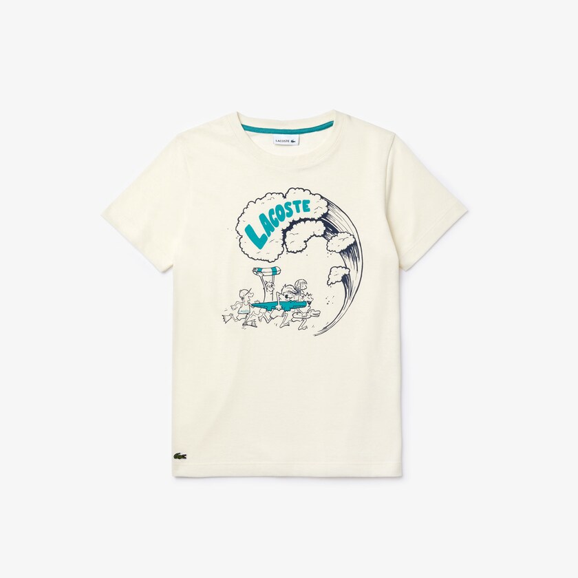 Kids' Lacoste White / Green T Shirts Graphic Printed DV3-38183W5