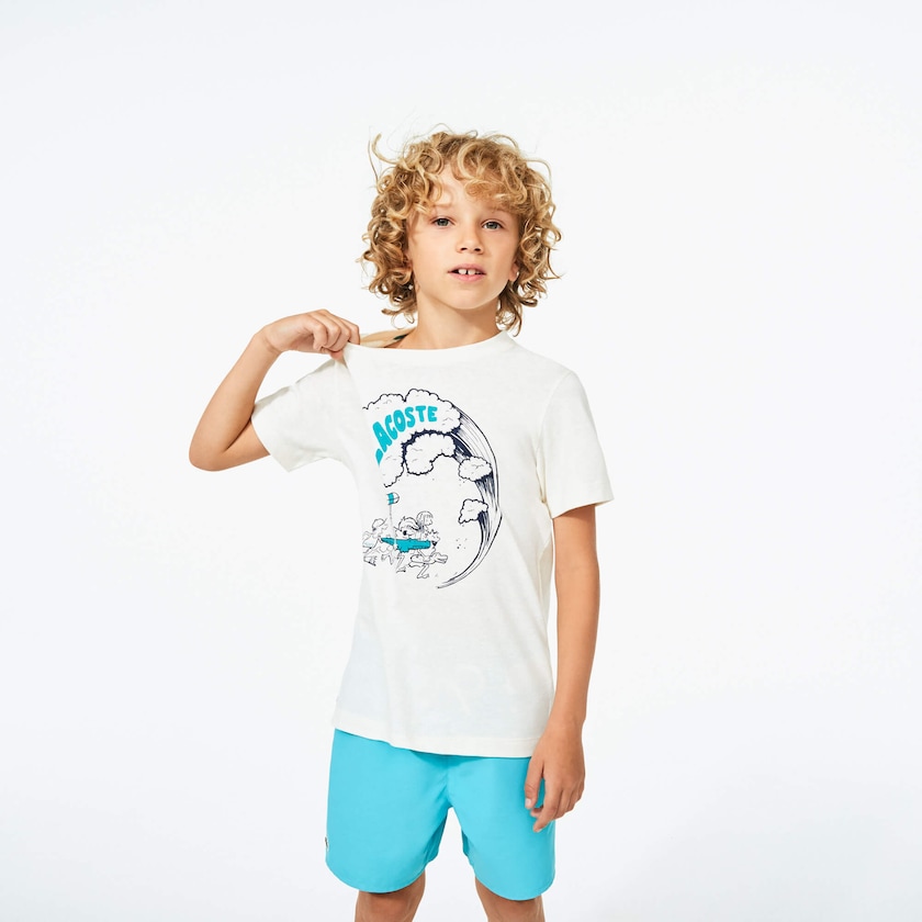 Kids' Lacoste White / Green T Shirts Graphic Printed DV3-38183W5