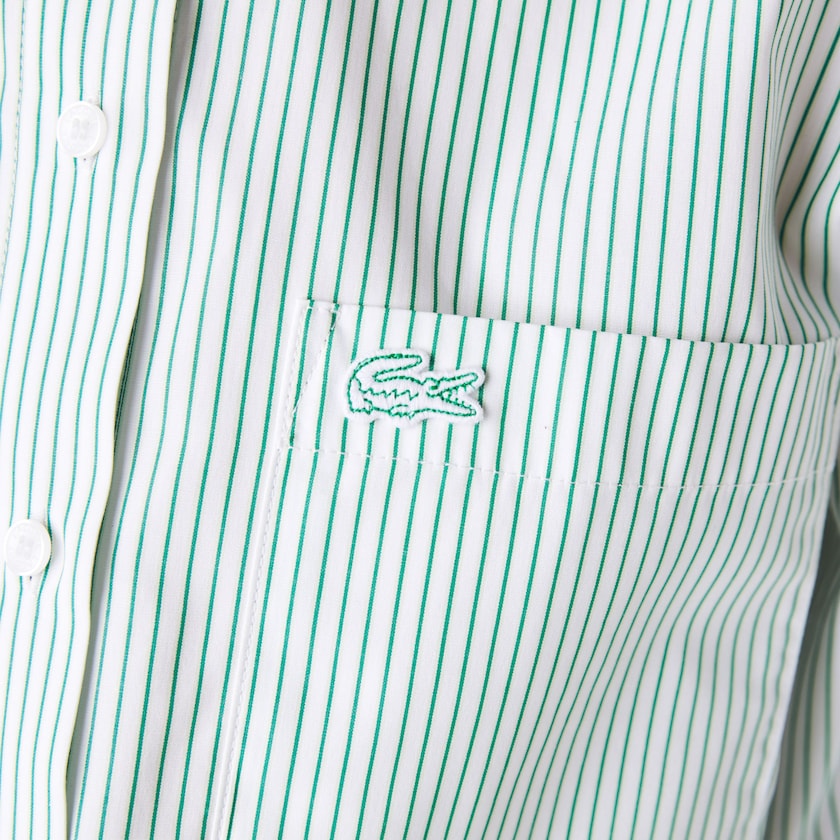 Women's Lacoste White / Green Shirts Regular Fit Trompe-L'œil Cotton Poplin BO2-72347U8