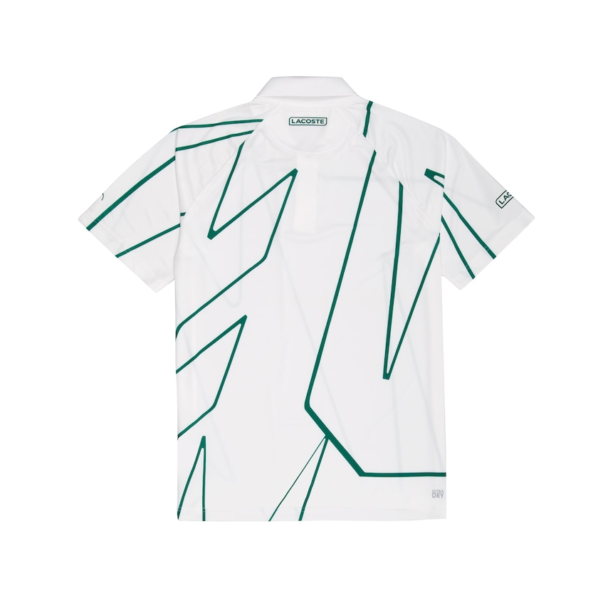 Men's Lacoste White / Green Shirts SPORT Novak Djokovic Printed Breathable Polo AS7-51265Y4