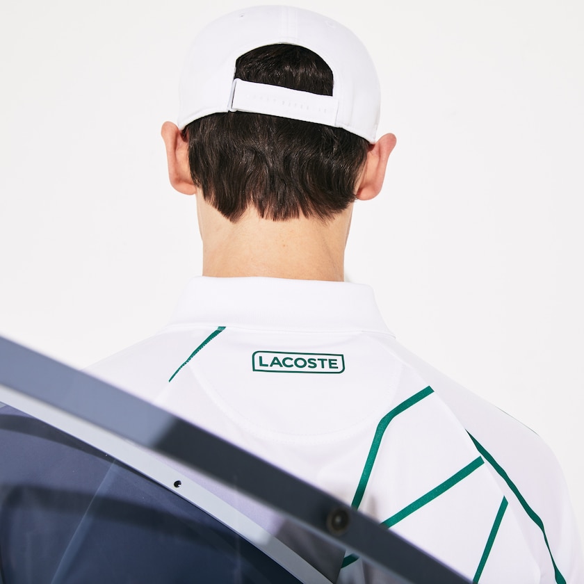 Men's Lacoste White / Green Shirts SPORT Novak Djokovic Printed Breathable Polo AS7-51265Y4