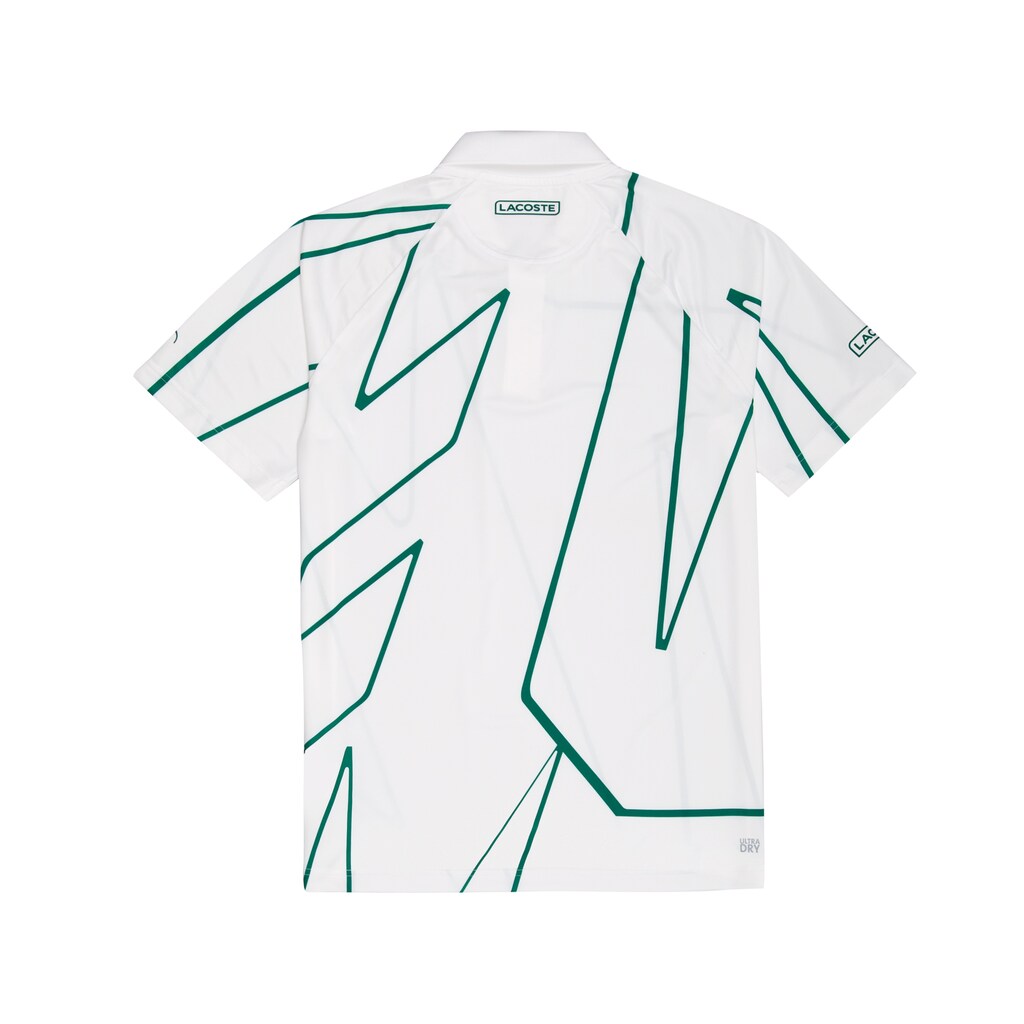 Men's Lacoste White / Green Polo Shirts SPORT Novak Djokovic Printed Breathable BA8-49304J5
