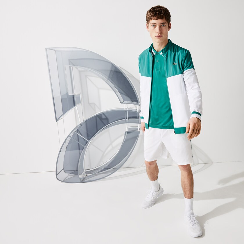 Men's Lacoste White / Green Jackets SPORT x Novak Djokovic Colorblock Zip YW1-09590P7