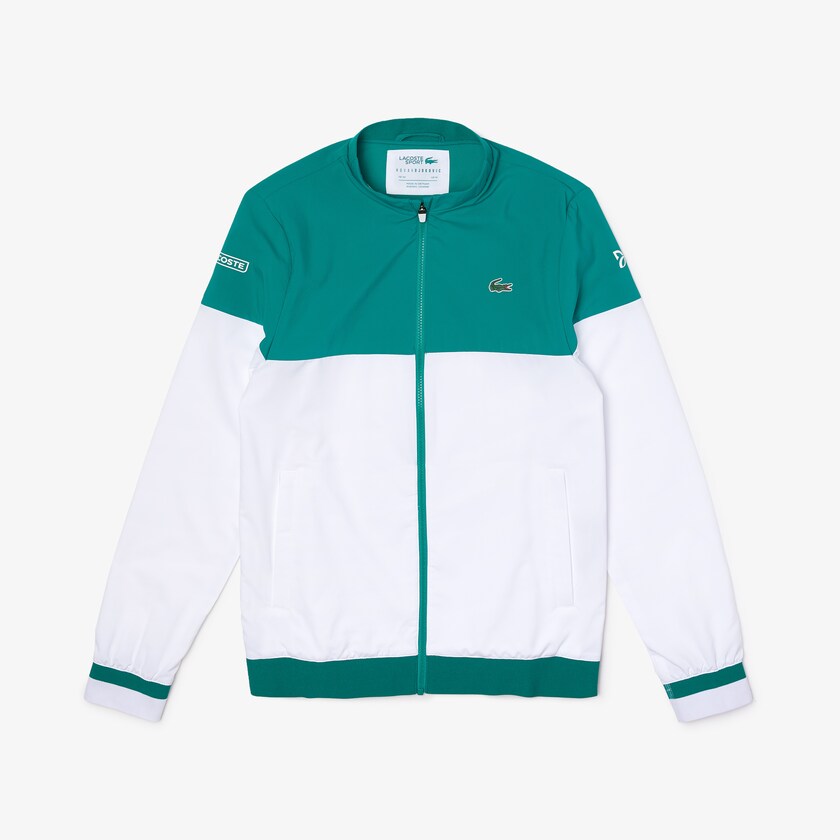 Men's Lacoste White / Green Jackets SPORT x Novak Djokovic Colorblock Zip YW1-09590P7