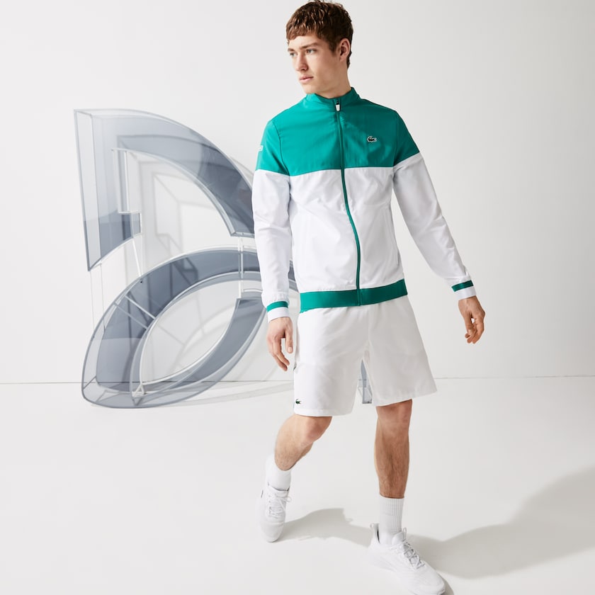 Men's Lacoste White / Green Jackets SPORT x Novak Djokovic Colorblock Zip YW1-09590P7