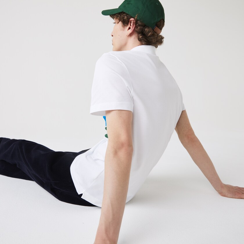Men's Lacoste White / Green / Blue / Navy Blue / White Shirts SPORT Tricolor Paneled Lightweight Cotton Polo XI2-57825S2
