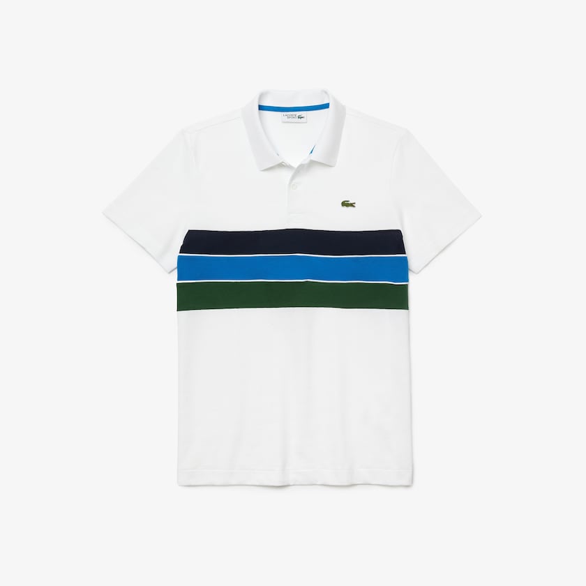 Men's Lacoste White / Green / Blue / Navy Blue / White Shirts SPORT Tricolor Paneled Lightweight Cotton Polo XI2-57825S2