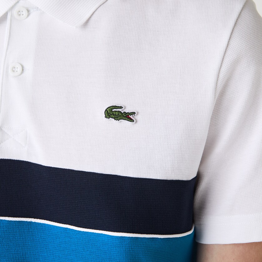 Men's Lacoste White / Green / Blue / Navy Blue / White Shirts SPORT Tricolor Paneled Lightweight Cotton Polo XI2-57825S2