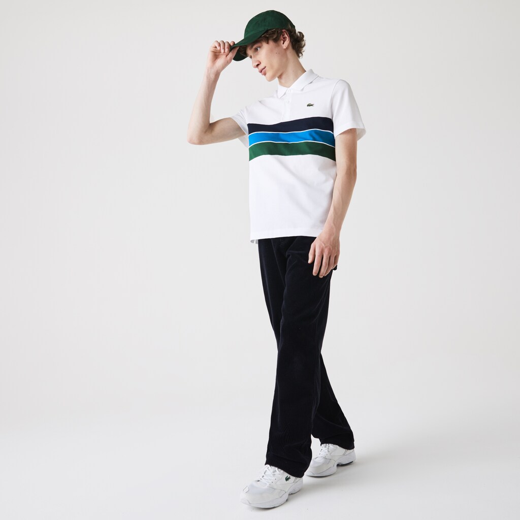 Men's Lacoste White / Green / Blue / Navy Blue / White Polo Shirts SPORT Tricolor Paneled Lightweight Cotton UJ0-38363Q5