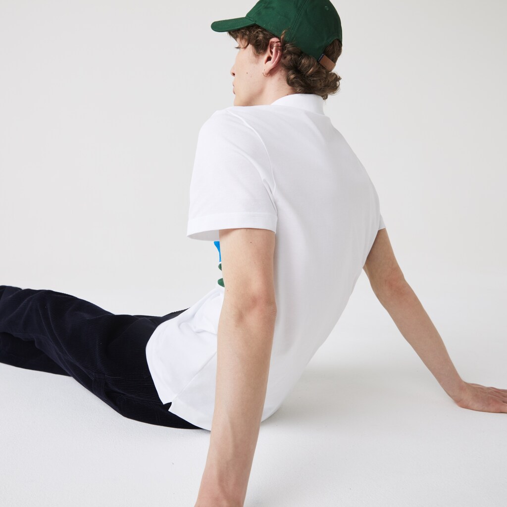 Men's Lacoste White / Green / Blue / Navy Blue / White Polo Shirts SPORT Tricolor Paneled Lightweight Cotton UJ0-38363Q5