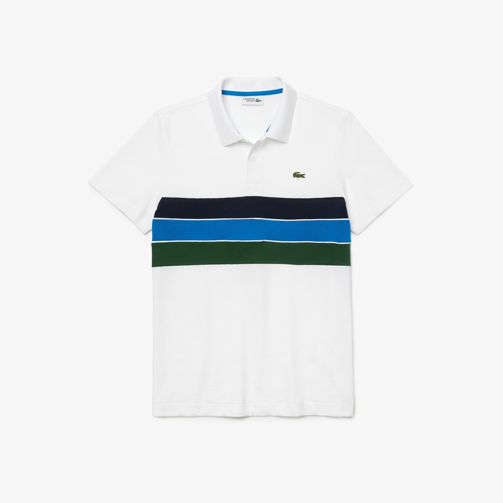 Men's Lacoste White / Green / Blue / Navy Blue / White Polo Shirts SPORT Tricolor Paneled Lightweight Cotton UJ0-38363Q5