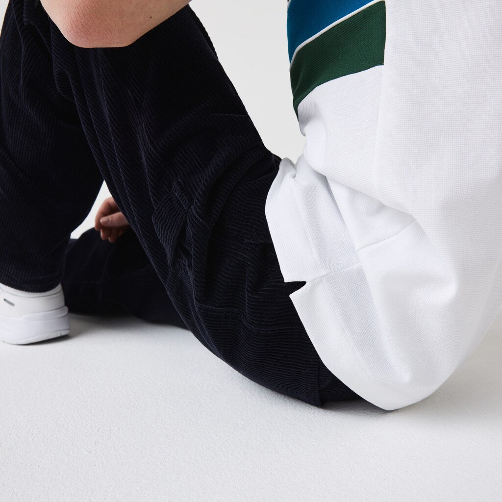 Men's Lacoste White / Green / Blue / Navy Blue / White Polo Shirts SPORT Tricolor Paneled Lightweight Cotton UJ0-38363Q5
