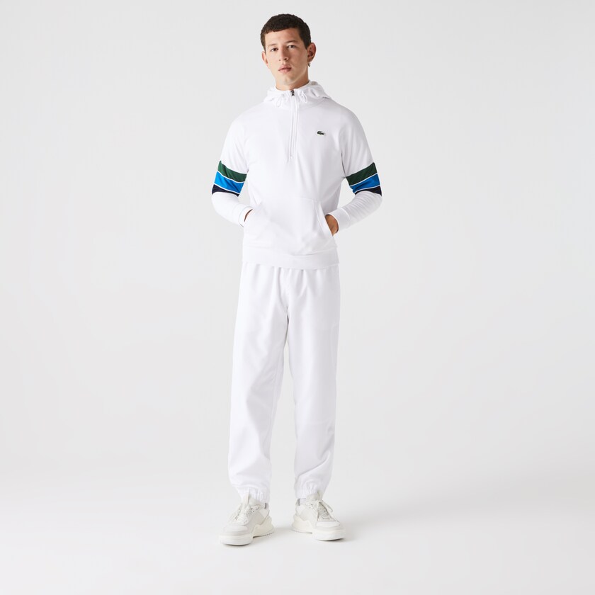 Men's Lacoste White / Green / Blue / Navy Blue / White Sweatshirts SPORT Hooded Colorblock Fleece RI5-96779J7