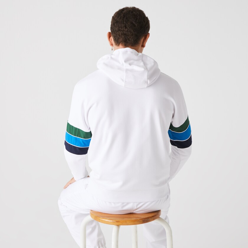 Men's Lacoste White / Green / Blue / Navy Blue / White Sweatshirts SPORT Hooded Colorblock Fleece RI5-96779J7