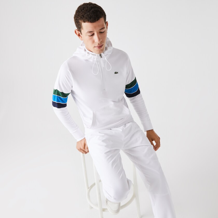 Men's Lacoste White / Green / Blue / Navy Blue / White Sweatshirts SPORT Hooded Colorblock Fleece RI5-96779J7