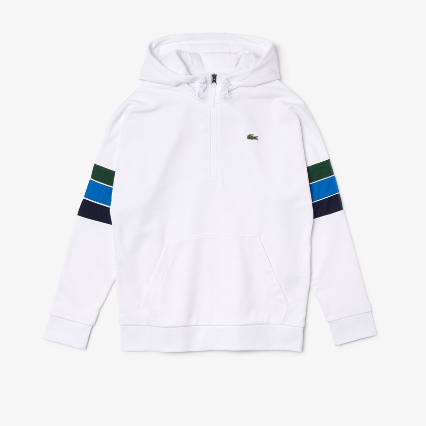 Men's Lacoste White / Green / Blue / Navy Blue / White Sweatshirts SPORT Hooded Colorblock Fleece RI5-96779J7
