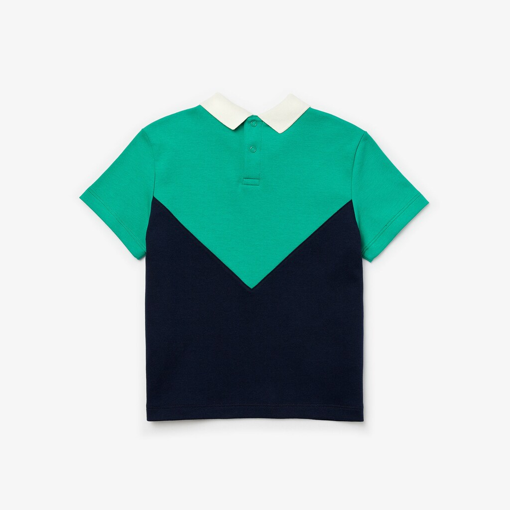 Kids' Lacoste White / Green / Navy Blue Polo Shirts Reverse Collar Colorblock Cotton AB3-81728Q9