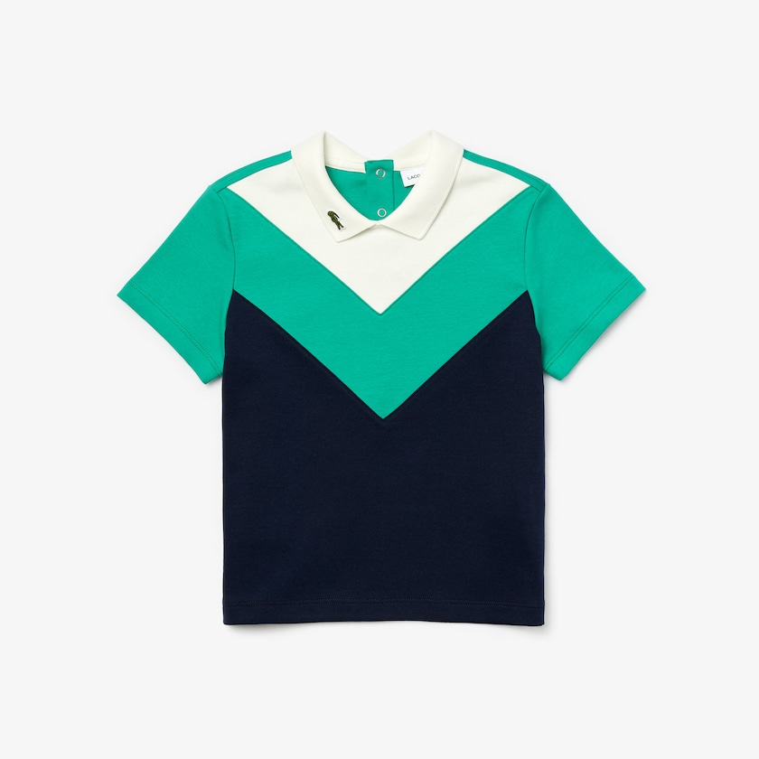 Kids' Lacoste White / Green / Navy Blue Polo Shirts Reverse Collar Colorblock Cotton AB3-81728Q9