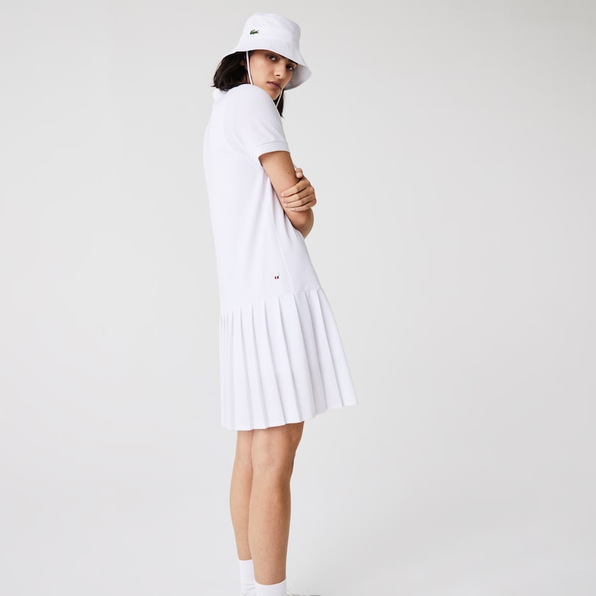 Women's Lacoste White / Green / Navy Blue Polo Dress SPORT Roland Garros Pleated XK1-90799R1