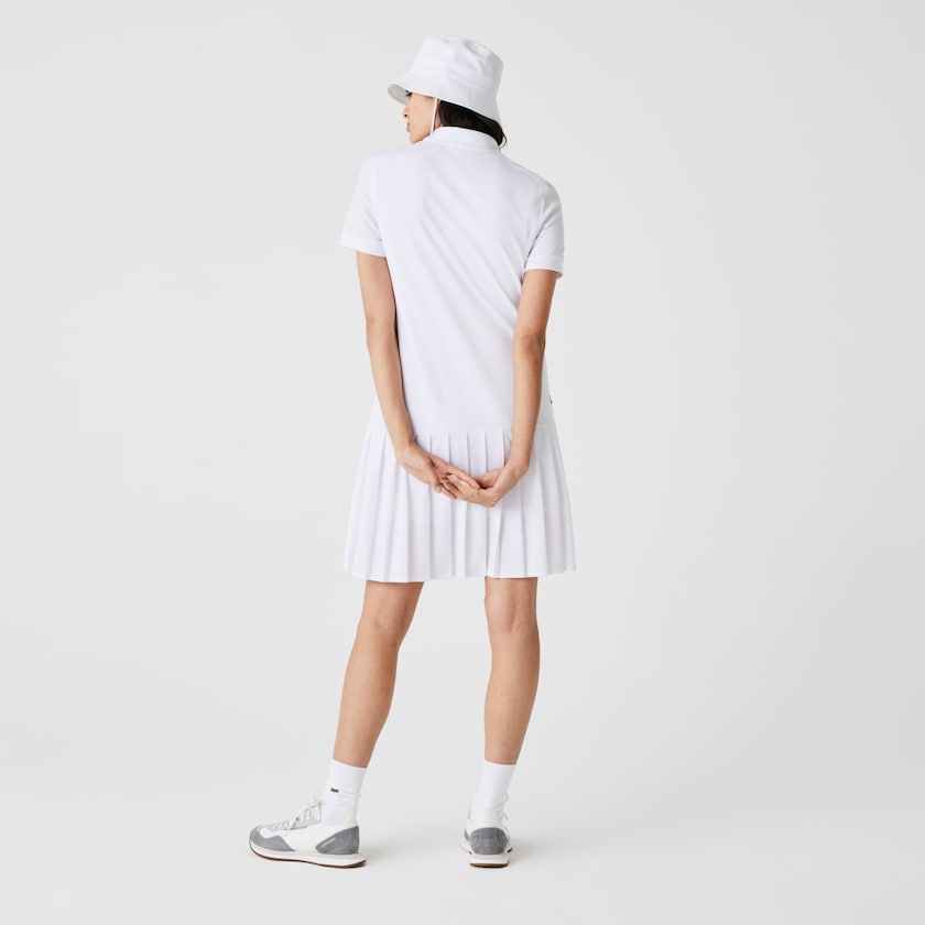 Women's Lacoste White / Green / Navy Blue Polo Dress SPORT Roland Garros Pleated XK1-90799R1
