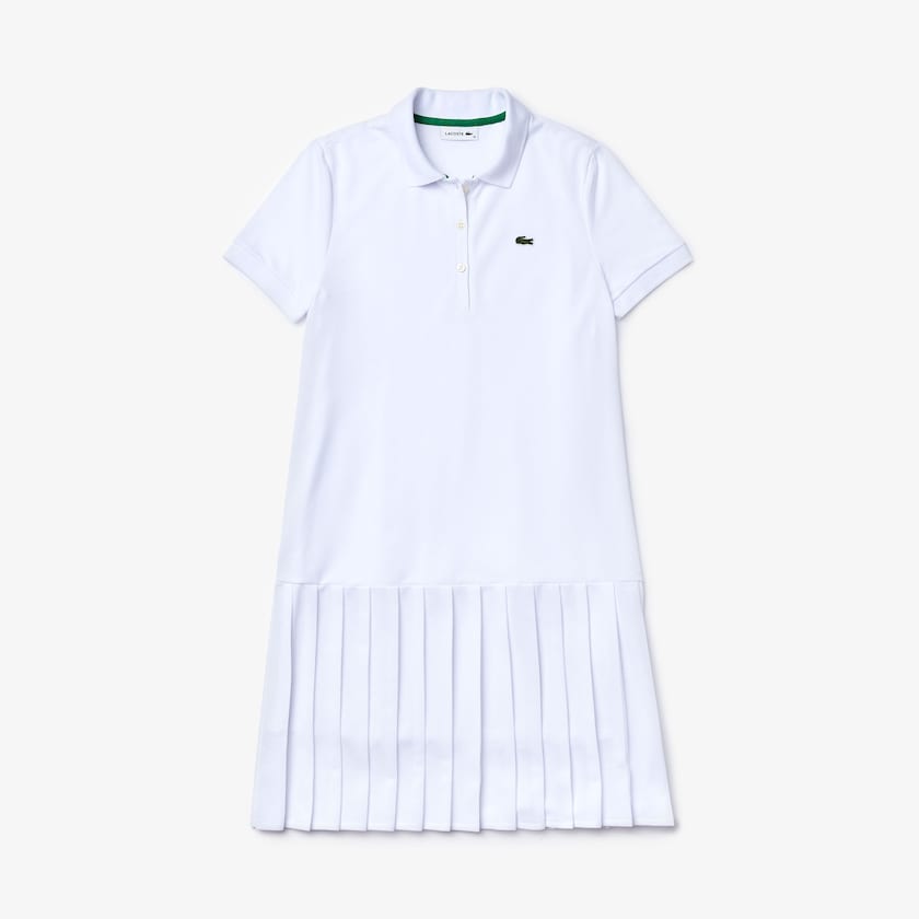 Women's Lacoste White / Green / Navy Blue Polo Dress SPORT Roland Garros Pleated XK1-90799R1