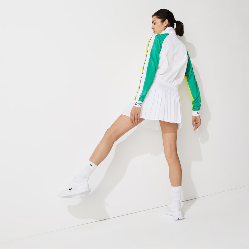 Women's Lacoste White / Green / Yellow / Navy Blue Jackets SPORT Water-Resistant Zip Tennis SM0-31443S8