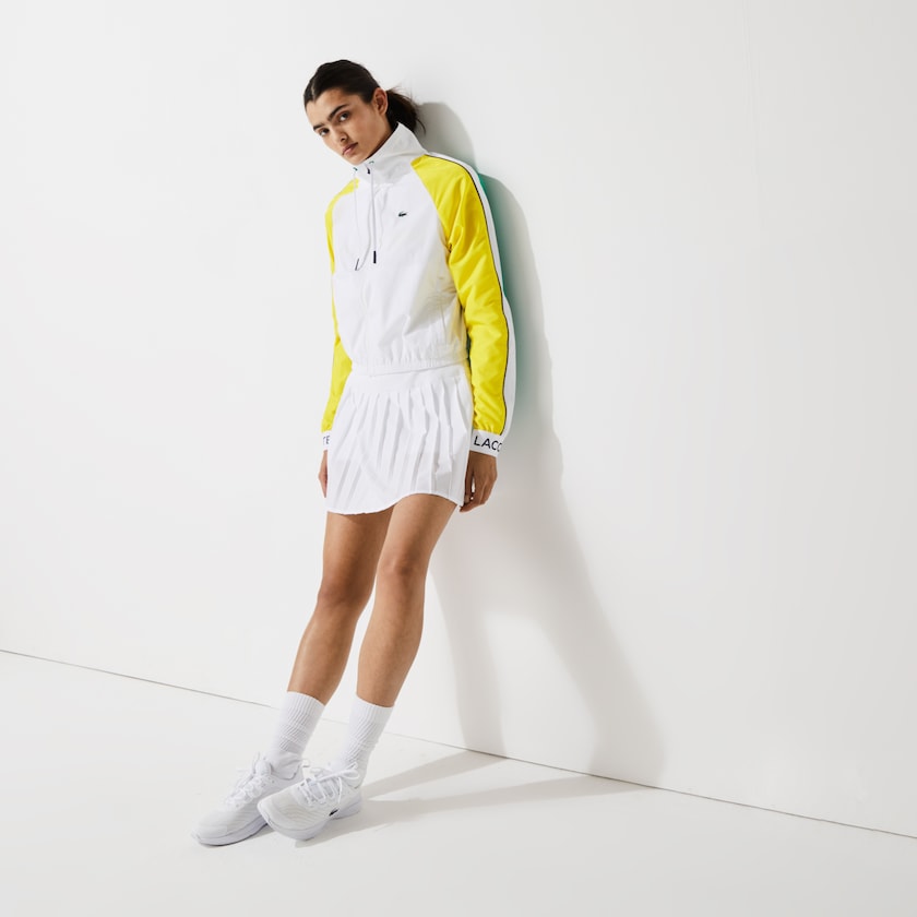 Women's Lacoste White / Green / Yellow / Navy Blue Jackets SPORT Water-Resistant Zip Tennis SM0-31443S8