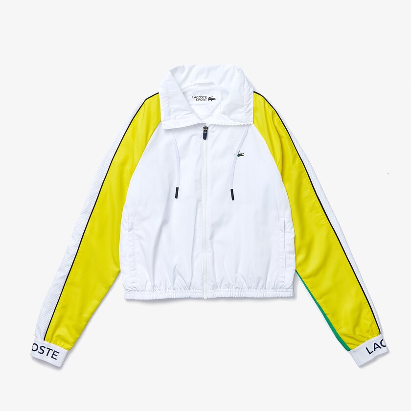 Women's Lacoste White / Green / Yellow / Navy Blue Jackets SPORT Water-Resistant Zip Tennis SM0-31443S8