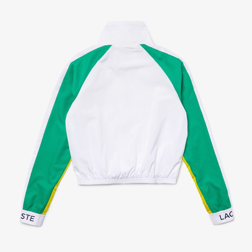 Women's Lacoste White / Green / Yellow / Navy Blue Jackets SPORT Water-Resistant Zip Tennis SM0-31443S8