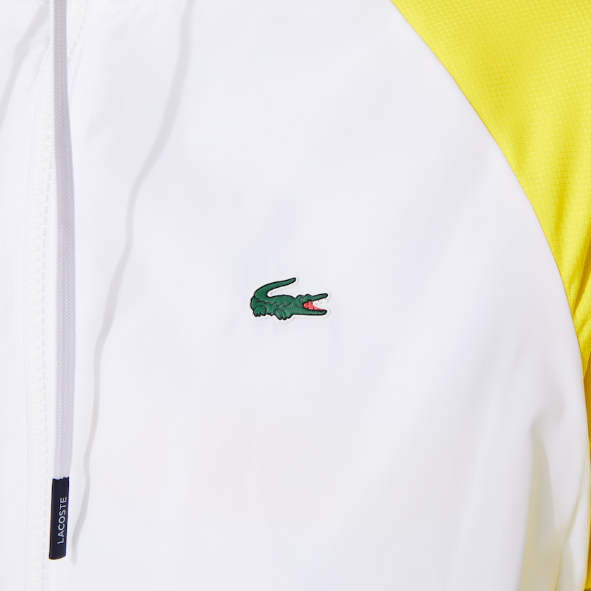 Women's Lacoste White / Green / Yellow / Navy Blue Jackets SPORT Water-Resistant Zip Tennis SM0-31443S8