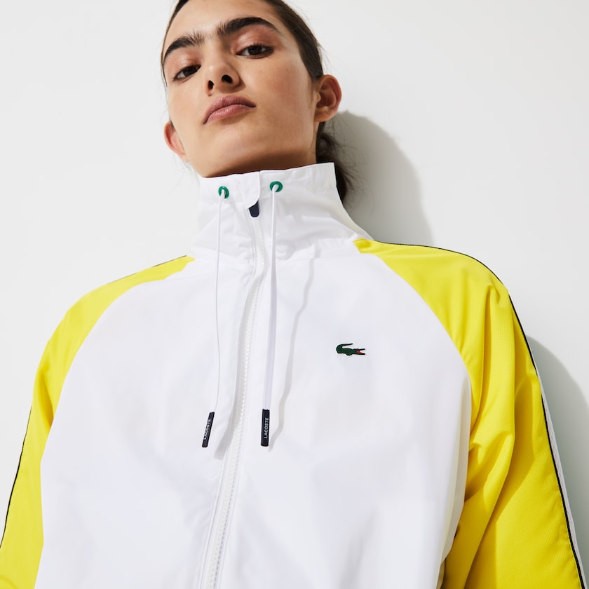 Women's Lacoste White / Green / Yellow / Navy Blue Jackets SPORT Water-Resistant Zip Tennis SM0-31443S8