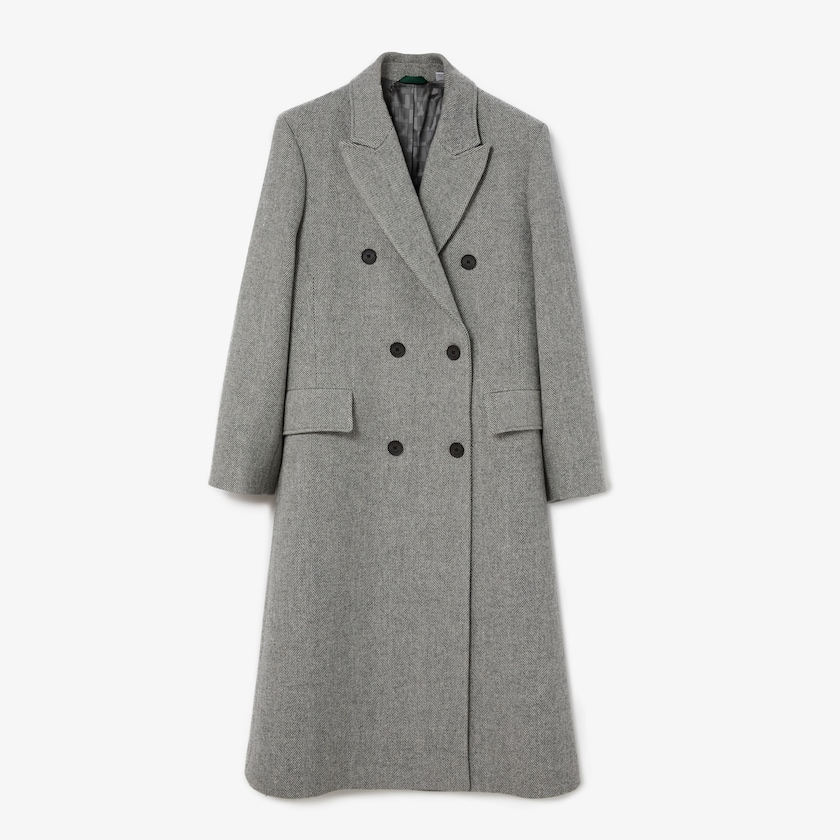 Women's Lacoste White / Grey Coats Double-Breasted Chevron Long Wool Blend QO5-21302Y3