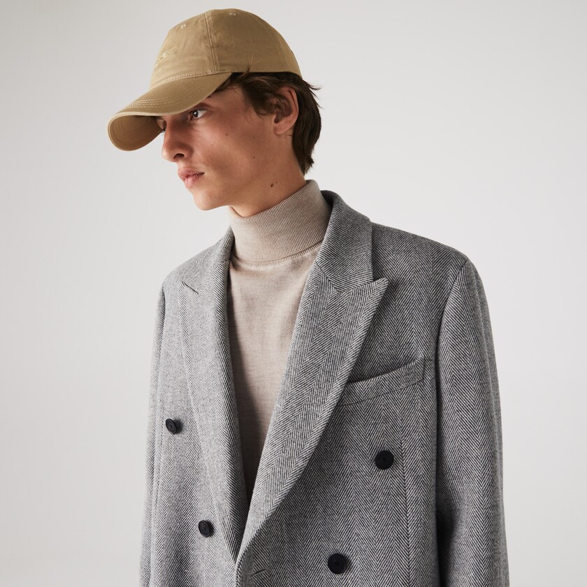 Men's Lacoste White / Grey Coats Long Double-Breasted Herringbone Wool XC9-63666T7