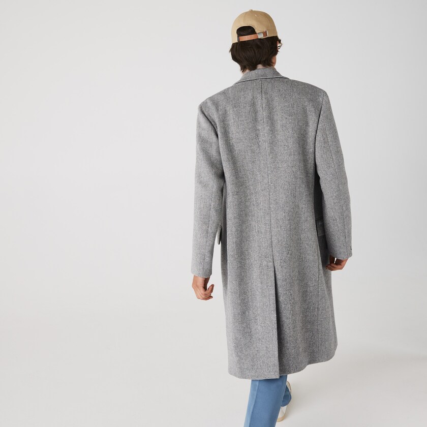 Men's Lacoste White / Grey Coats Long Double-Breasted Herringbone Wool XC9-63666T7