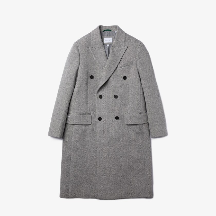 Men's Lacoste White / Grey Coats Long Double-Breasted Herringbone Wool XC9-63666T7