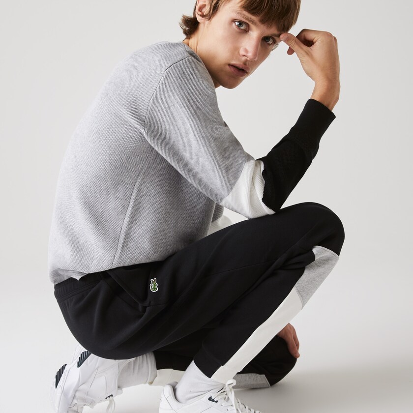 Men's Lacoste White / Grey / Black Pants Colorblock Piqué Fleece Jogging OR5-97059P2
