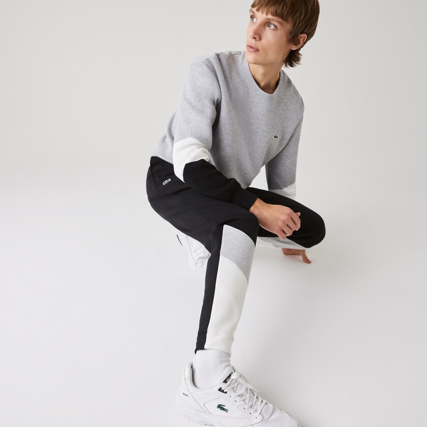 Men's Lacoste White / Grey / Black Pants Colorblock Piqué Fleece Jogging OR5-97059P2
