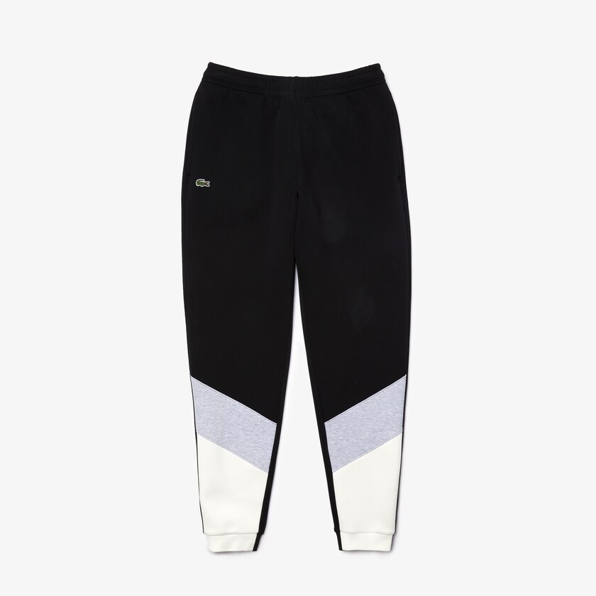 Men's Lacoste White / Grey / Black Pants Colorblock Piqué Fleece Jogging OR5-97059P2