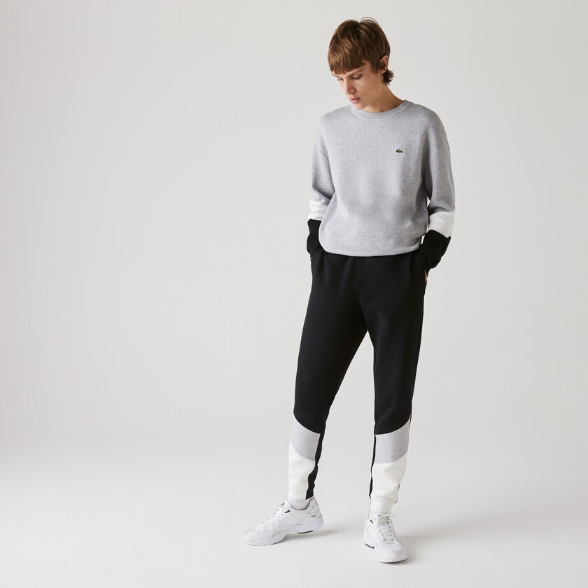 Men's Lacoste White / Grey / Black Pants Colorblock Piqué Fleece Jogging OR5-97059P2