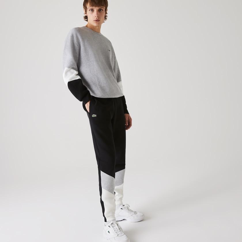 Men's Lacoste White / Grey / Black Pants Colorblock Piqué Fleece Jogging OR5-97059P2