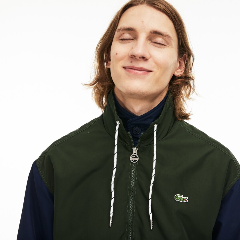 Men's Lacoste White / Khaki Green / Navy Blue Jackets Water-Resistant Full-Zip RS4-54735B6