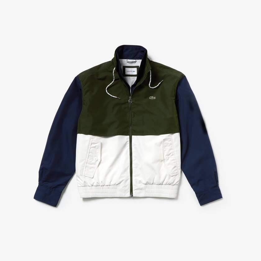 Men's Lacoste White / Khaki Green / Navy Blue Jackets Water-Resistant Full-Zip RS4-54735B6