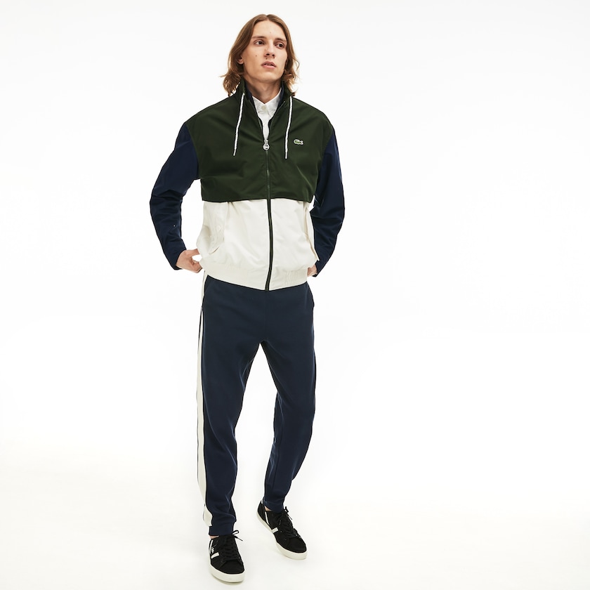 Men's Lacoste White / Khaki Green / Navy Blue Jackets Water-Resistant Full-Zip RS4-54735B6