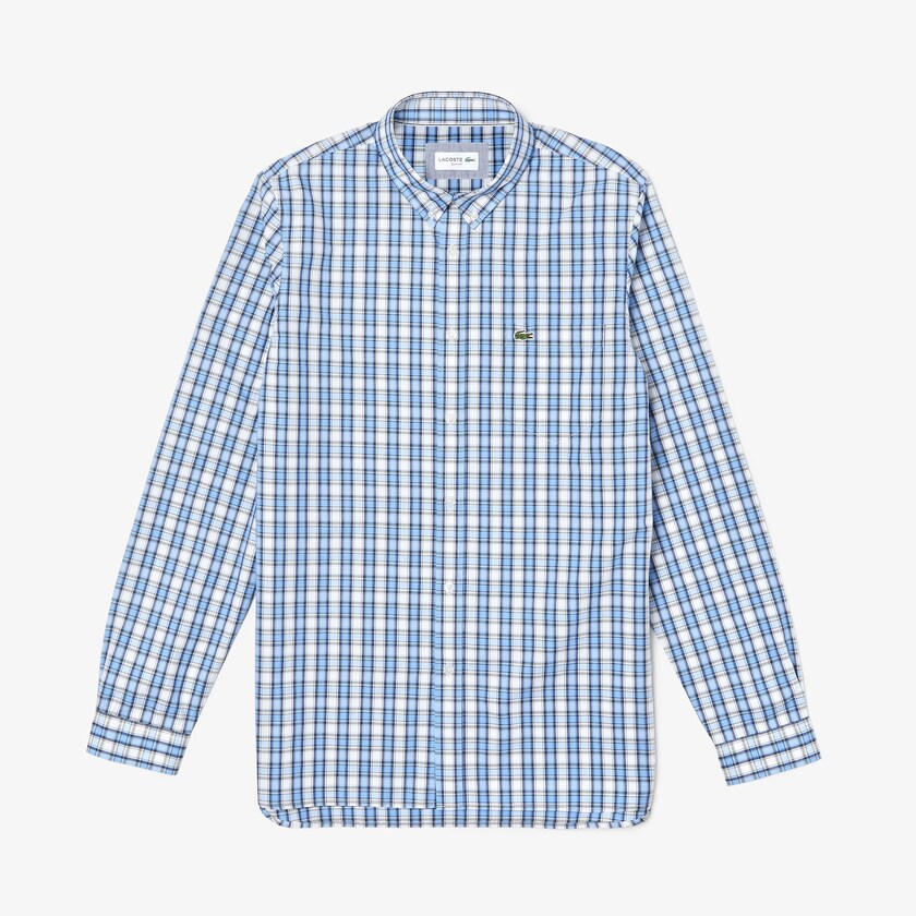 Men's Lacoste White / Light Blue Shirts Slim Fit Cotton Oxford NT5-84418F7