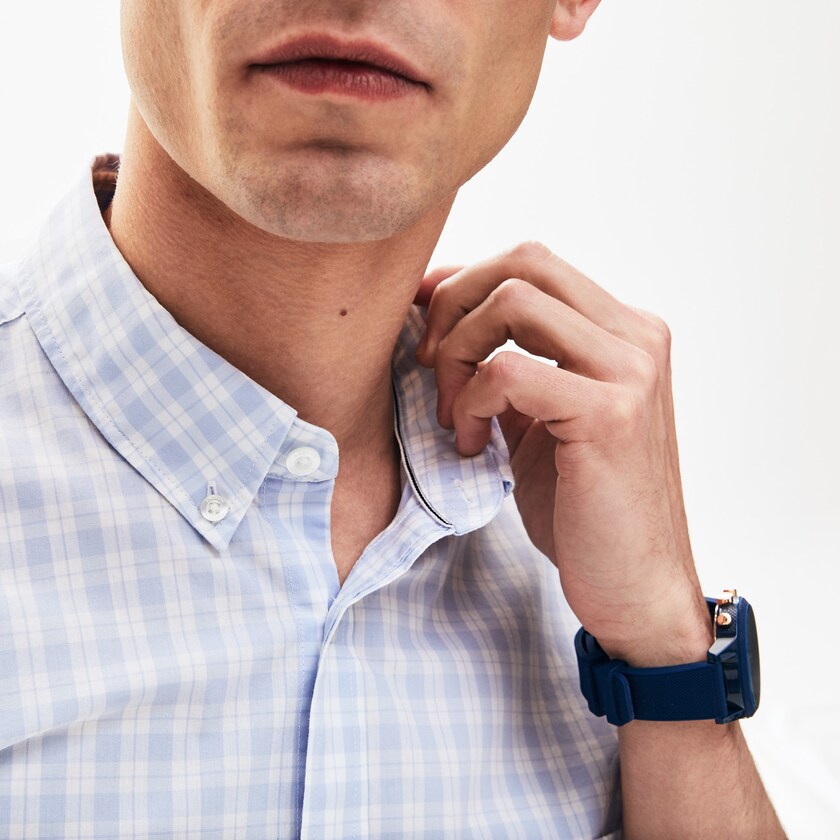 Men's Lacoste White / Light Blue Shirts Slim Fit Short-Sleeve Wool EX7-62416R2