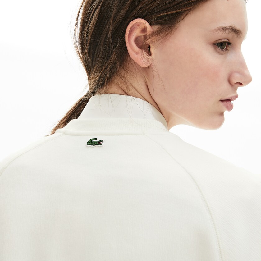 Women's Lacoste White / Light Brown Sweatshirts Signature Print Crew Neck ZX6-49684T7